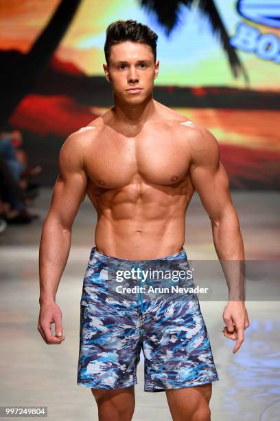 Model walks the runway for Just Bones Boardwear at Miami Swim Week powered by Art Hearts Fashion Swim/Resort 2018/19 at Faena Forum on July 12, 2018...