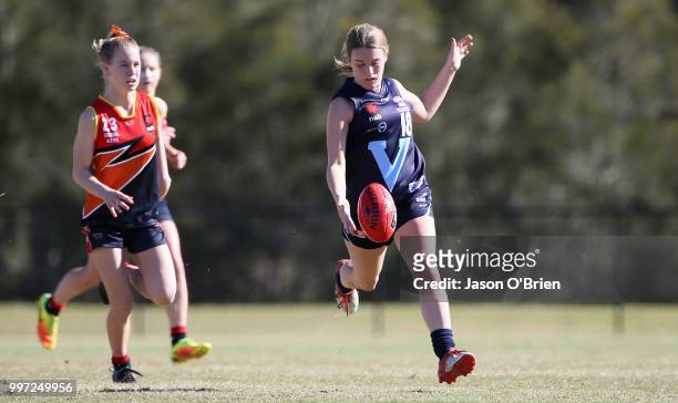 Vic Metro's Abbie Mckay in action during the AFLW U18 Championships match between Vic Metro v Central Allies at Bond University on July 13, 2018 in...