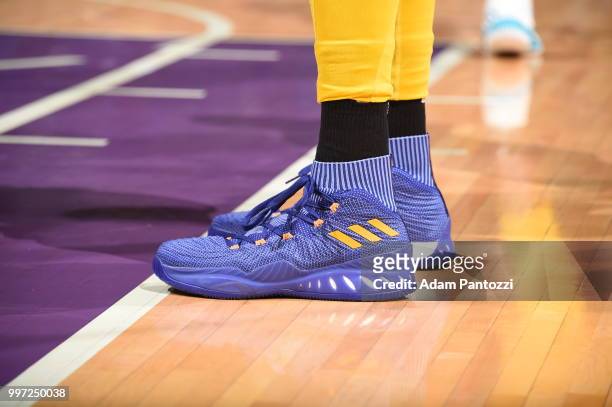 Sneakers of Candace Parker of the Los Angeles Sparks seen during the game against the Dallas Wings on July 12, 2018 at STAPLES Center in Los Angeles,...