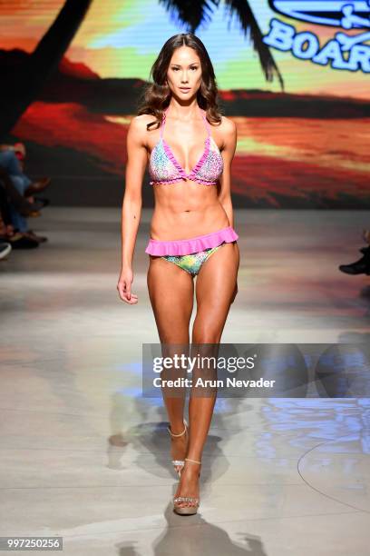 Model walks the runway for Just Bones Boardwear at Miami Swim Week powered by Art Hearts Fashion Swim/Resort 2018/19 at Faena Forum on July 12, 2018...