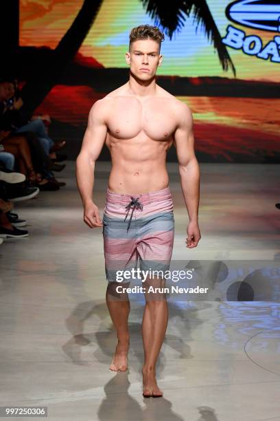 Model walks the runway for Just Bones Boardwear at Miami Swim Week powered by Art Hearts Fashion Swim/Resort 2018/19 at Faena Forum on July 12, 2018...