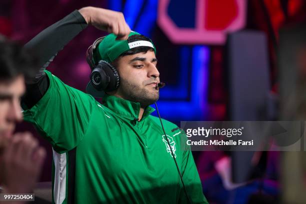 Mel East of Celtics Crossover Gaming reacts during game against Grizz Gaming during Day 1 of The Ticket Tournament for the NBA 2K League on July 12,...
