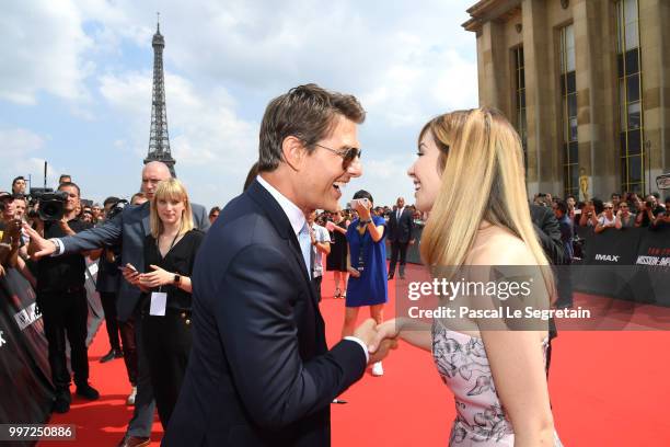 Tom Cruise and Alix Benezech attend the Global Premiere of 'Mission: Impossible - Fallout' at Palais de Chaillot on July 12, 2018 in Paris, France.