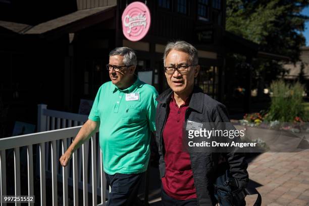 Tony Vinciquerra, chief executive officer of Sony Pictures, and Kenichiro Yoshida, chief executive officer of the Sony Corporation, attend the annual...