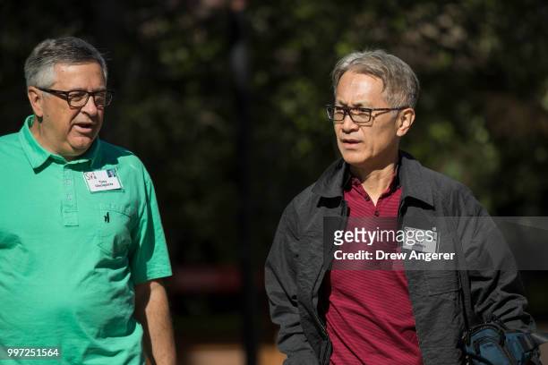 Tony Vinciquerra, chief executive officer of Sony Pictures, and Kenichiro Yoshida, chief executive officer of the Sony Corporation, attend the annual...