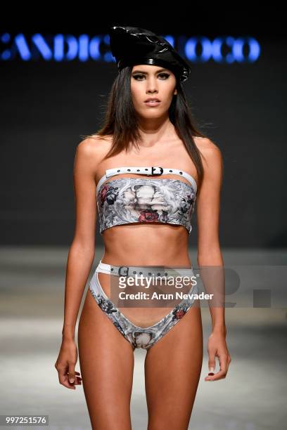 Model walks the runway for Candice Cuoco at Miami Swim Week powered by Art Hearts Fashion Swim/Resort 2018/19 at Faena Forum on July 12, 2018 in...