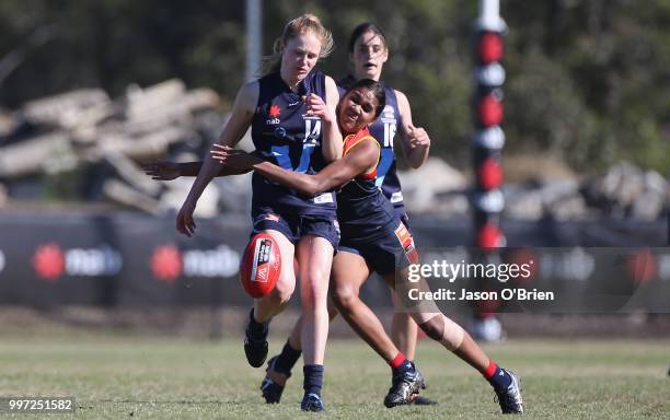 Vic Metro's Isabella Grant in action during the AFLW U18 Championships match between Vic Metro v Central Allies at Bond University on July 13, 2018...