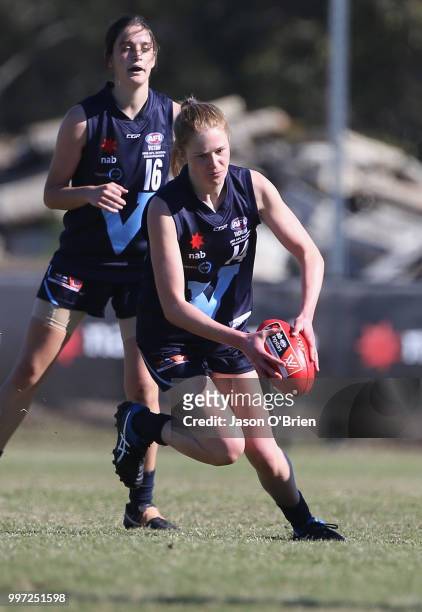 Vic Metro's Isabella Grant in action during the AFLW U18 Championships match between Vic Metro v Central Allies at Bond University on July 13, 2018...