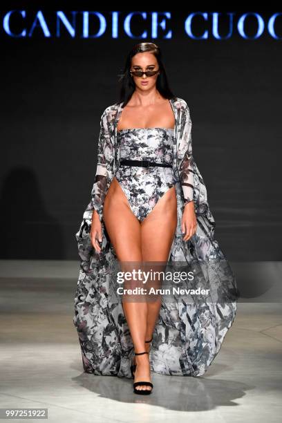 Model walks the runway for Candice Cuoco at Miami Swim Week powered by Art Hearts Fashion Swim/Resort 2018/19 at Faena Forum on July 12, 2018 in...