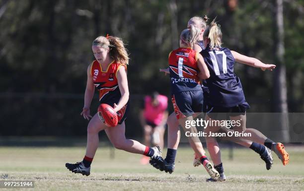 Central's Abbie Ballard in action during the AFLW U18 Championships match between Vic Metro v Central Allies at Bond University on July 13, 2018 in...