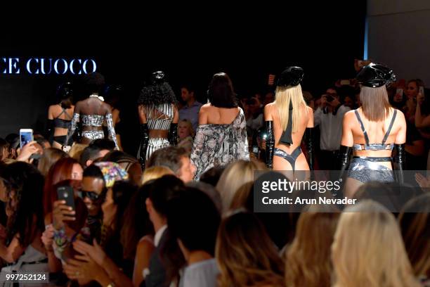Models walk the runway for Candice Cuoco at Miami Swim Week powered by Art Hearts Fashion Swim/Resort 2018/19 at Faena Forum on July 12, 2018 in...