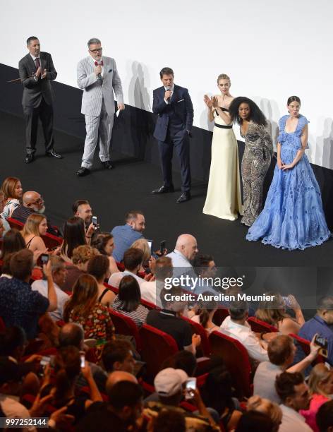 Jake Myers, Christopher McQuarrie, Tom Cruise, Vanessa Kirby, Angela Bassett and Michelle Monaghant attend the Global Premiere of 'Mission:...