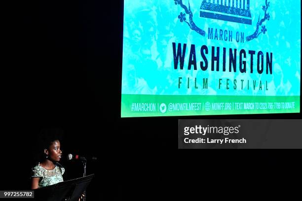 Spoken Word Artist and First National Youth Poet Laureate Amanda Gorman recites poetry during A Tribute to Sonia Sanchez at the opening night of...