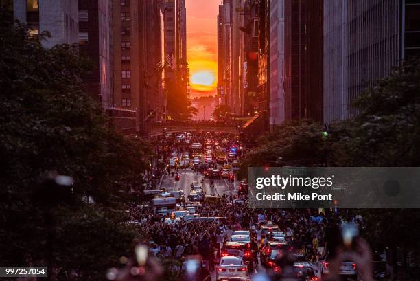 Pellegrino hosts the first-of-its-kind Manhattanhenge viewing celebration high above the streets of New York on July 12, 2018 in New York City.