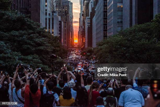 Pellegrino hosts the first-of-its-kind Manhattanhenge viewing celebration high above the streets of New York on July 12, 2018 in New York City.