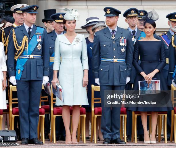 Prince William, Duke of Cambridge, Catherine, Duchess of Cambridge, Prince Harry, Duke of Sussex and Meghan, Duchess of Sussex attend a ceremony to...