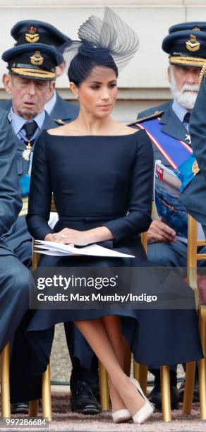 Meghan, Duchess of Sussex attends a ceremony to mark the centenary of the Royal Air Force on the forecourt of Buckingham Palace on July 10, 2018 in...