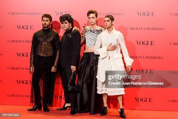 Paco Leon, Alejandro Gomez Palomo and Eduardo Casanova attend Vogue 30th Anniversary Party at Casa Velazquez on July 12, 2018 in Madrid, Spain.