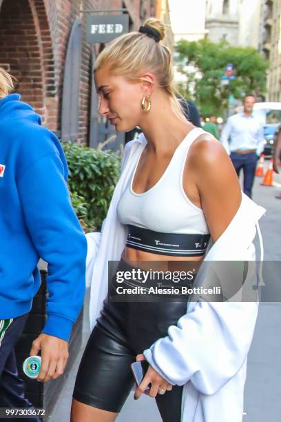 Justin Bieber and Hailey Baldwin are seen heading to dinner in Dumbo on July 12, 2018 in New York, New York.