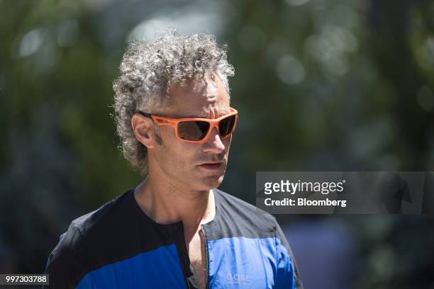 Alexander Karp, chief executive officer and co-founder of Palantir Technologies Inc., walks the grounds after the morning session at the Allen & Co....