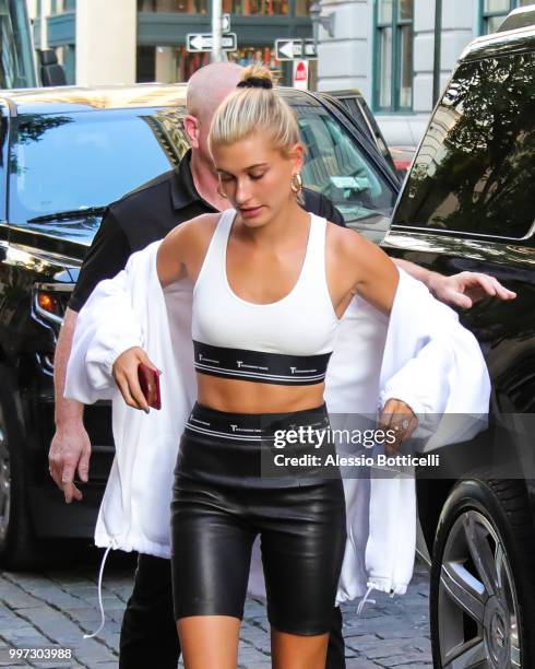 Justin Bieber and Hailey Baldwin are seen heading to dinner in Dumbo on July 12, 2018 in New York, New York.