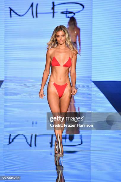 Model walks the runway for Monica Hansen during the Paraiso Fashion Fair at The Paraiso Tent on July 12, 2018 in Miami Beach, Florida.