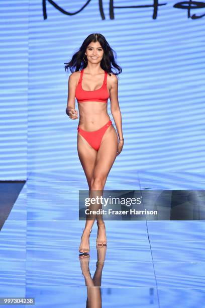 Model walks the runway for Monica Hansen during the Paraiso Fashion Fair at The Paraiso Tent on July 12, 2018 in Miami Beach, Florida.