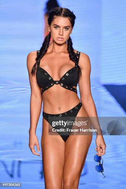 Model walks the runway for Monica Hansen during the Paraiso Fashion Fair at The Paraiso Tent on July 12, 2018 in Miami Beach, Florida.