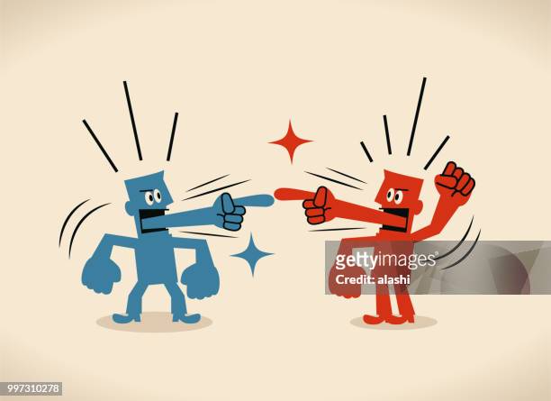 stockillustraties, clipart, cartoons en iconen met twee zakenmannen met vinger wijzende tong vechten met elkaar - violence