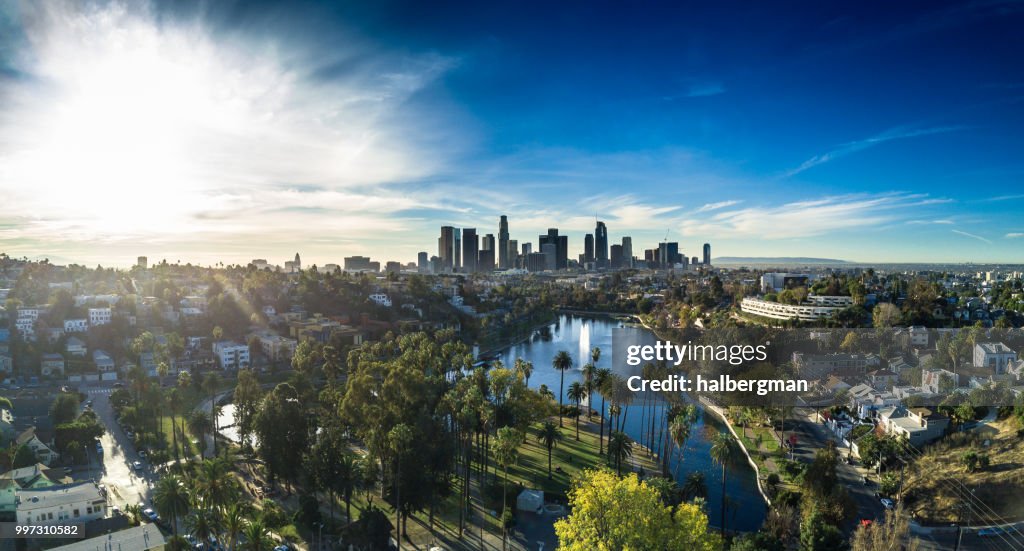 Echo Park, Los Angeles - Aerial Panorama