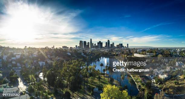echo park, los angeles - aerial panorama - los angeles stock pictures, royalty-free photos & images