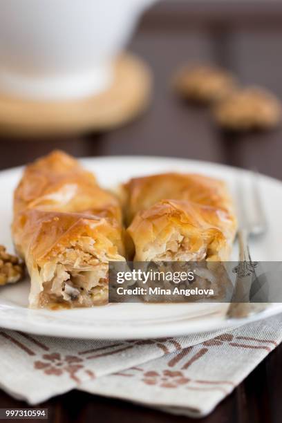 walnut filo pastry - filo stock pictures, royalty-free photos & images