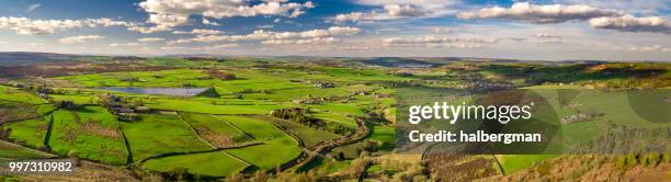 yorkshire countryside in sunlight - aerial panorama - west yorkshire stock pictures, royalty-free photos & images