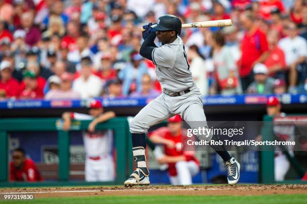 Didi Gregorius of the New York Yankees bats during the game against the Philadelphia Phillies at Citizens Bank Park on Tuesday, June 26, 2018 in...