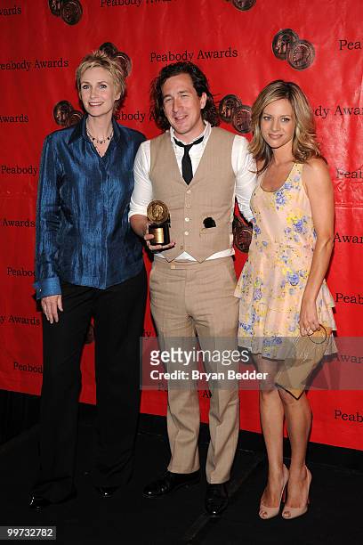 Actress Jane Lynch, producer Ian Brennan and actress Jessalyn Gilsig attend the 69th Annual Peabody Awards at The Waldorf=Astoria on May 17, 2010 in...