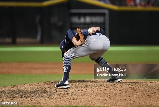 Adam Cimber of the San Diego Padres gets ready to deliver a pitch against the Arizona Diamondbacks at Chase Field on July 8, 2018 in Phoenix, Arizona.