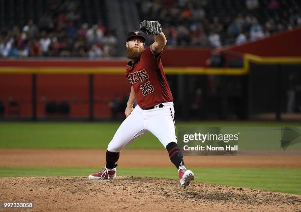 Archie Bradley of the Arizona Diamondbacks delivers a pitch against the San Diego Padres at Chase Field on July 8, 2018 in Phoenix, Arizona.