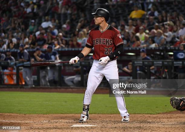 Jake Lamb of the Arizona Diamonbacks gets ready in the batters box against the San Diego Padres at Chase Field on July 8, 2018 in Phoenix, Arizona.