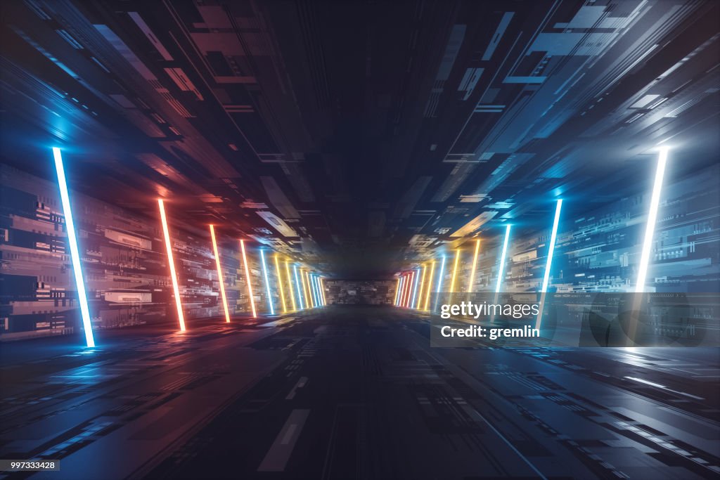 Futuristic dark glowing corridor