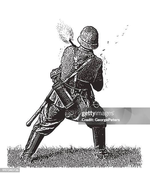 world war ii german soldier shooting machine gun - second world war stock illustrations