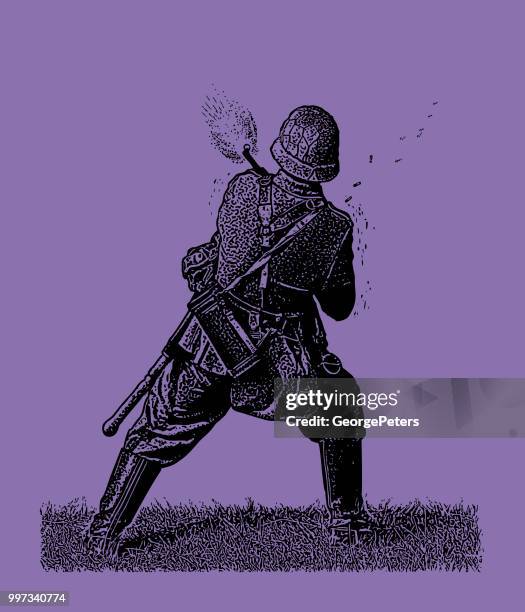 world war ii german soldier shooting machine gun - nazi germany history stock illustrations