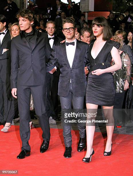 Actor Niels Schneider, director Xavier Dolan and actress Monia Chokri attend the of 'Les Amours Imaginaires' Premiere held at the Palais des...