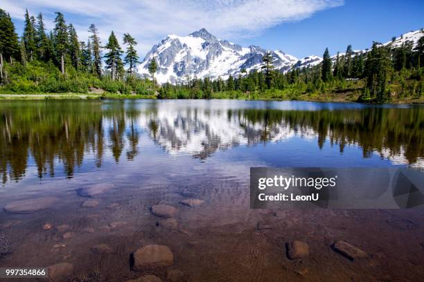 mount shuksan im sommer, wa, usa - mt shuksan stock-fotos und bilder