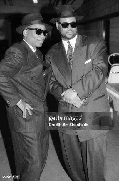 Record producers Terry Lewis and Jimmy Jam pose for a portrait backstage at the Met Center in Bloomington, Minnesota on March 27, 1991.