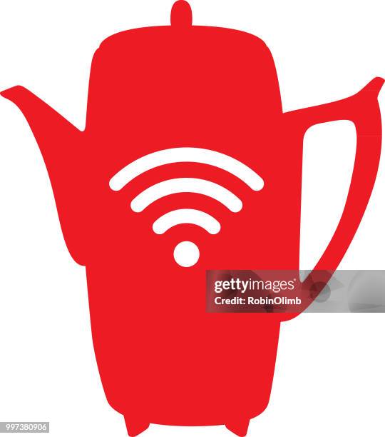 red coffee pot wireless icon - robinolimb stock illustrations
