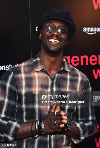 Aldis Hodge attends the premiere of Amazon Studios' "Generation Wealth" at ArcLight Hollywood on July 12, 2018 in Hollywood, California.