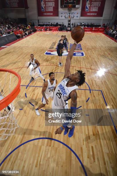 Wesley Iwundu of the Orlando Magic handles the ball against the Utah Jazz during the 2018 Las Vegas Summer League on July 12, 2018 at the Cox...