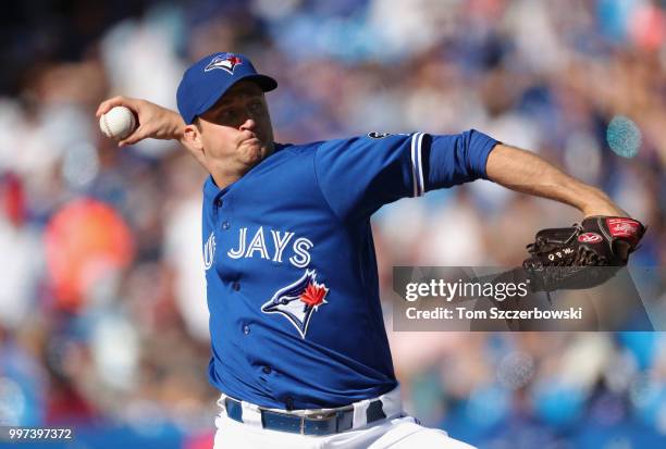 Jake Petricka of the Toronto Blue Jays delivers a pitch in the fourth inning during MLB game action against the New York Yankees at Rogers Centre on...