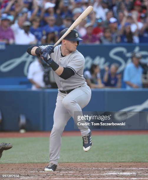 Clint Frazier of the New York Yankees bats in the sixth inning during MLB game action against the Toronto Blue Jays at Rogers Centre on July 7, 2018...