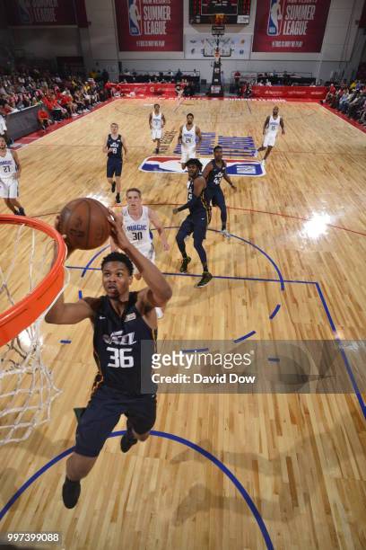 Malcolm Hill of Utah Jazz goes to the basket against the Orlando Magic during the 2018 Las Vegas Summer League on July 12, 2018 at the Cox Pavilion...